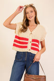 Jessica Striped Sweater Vest- Red/Cream