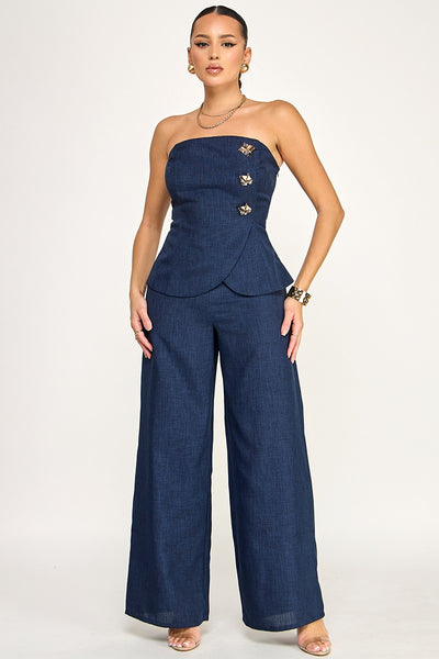 Harbor Strapless Jumpsuit Navy