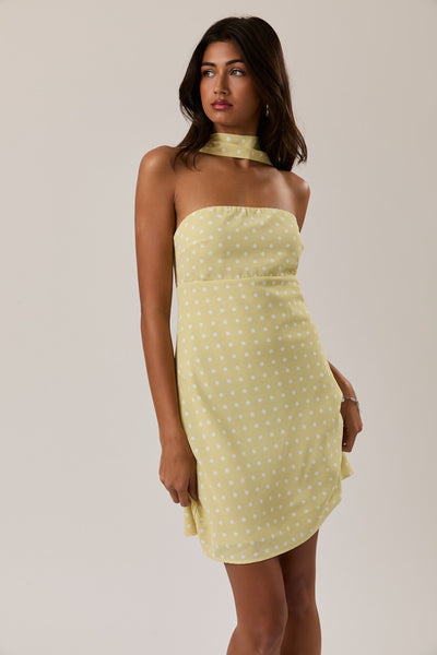 Polka Dot Mini Dress w/ Scarf- Butter