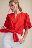 Emmy Puff Sleeve Blouse- Red