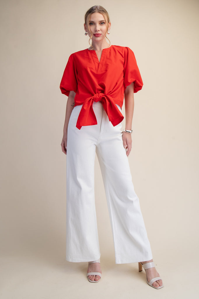 Emmy Puff Sleeve Blouse- Red