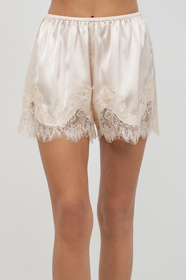 Satin Lace Short- Champagne