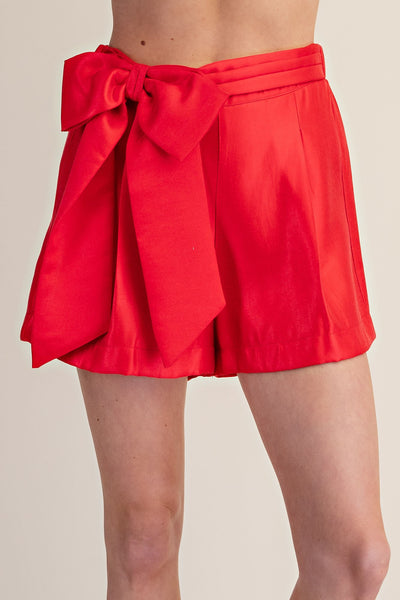 Riley Dressy Bow Shorts- Red