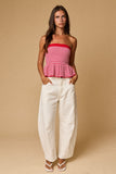 Red Stripe Peplum Tube Top