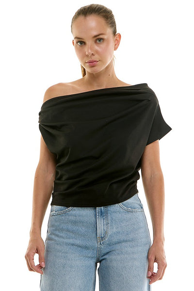 Draped One Shoulder Top- Black