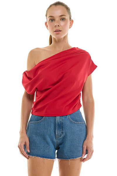 Draped One Shoulder Top- Red