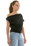 Draped One Shoulder Top- Black