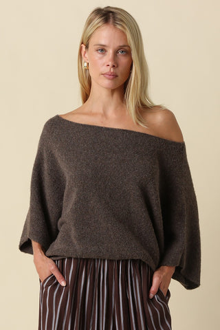 Laurie One Shoulder Sweater- Brown