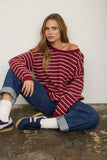 Cassie Stripe Sweater- Wine