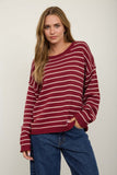 Cassie Stripe Sweater- Wine