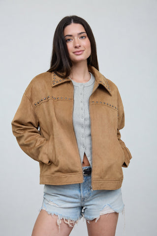 Camel Suede Stud Jacket