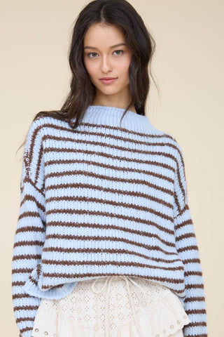Skylar Stripe Sweater- Blue/Brown