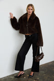 Cropped Faux Fur Fur Jacket- Chocolate