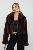 Cropped Faux Fur Fur Jacket- Chocolate