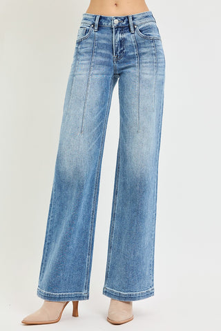Risen Seam Detail Mid Rise Wide Leg
