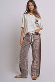 Leopard Print Wide-Leg Pants with Side Stripe: Leopard