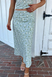 April Floral Satin Skirt - Sage/White