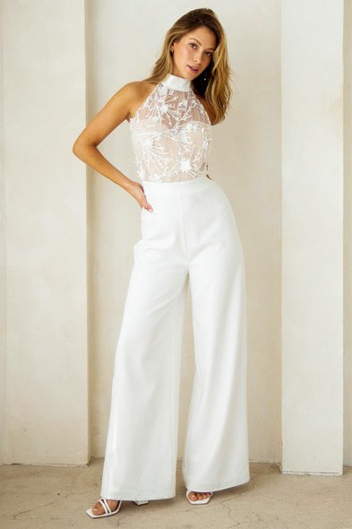 Macie Floral Embroidered Jumpsuit White