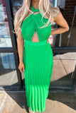 Spring Breeze Halter Pleated Dress Green
