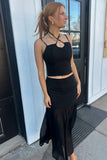 Stone Low Waist Maxi Skirt - Black