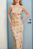 Petals & Lace Trim Maxi Dress- Butter