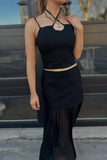 Stone Low Waist Maxi Skirt - Black