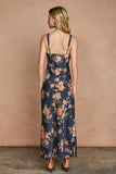 Petals & Lace Trim Maxi Dress- Navy