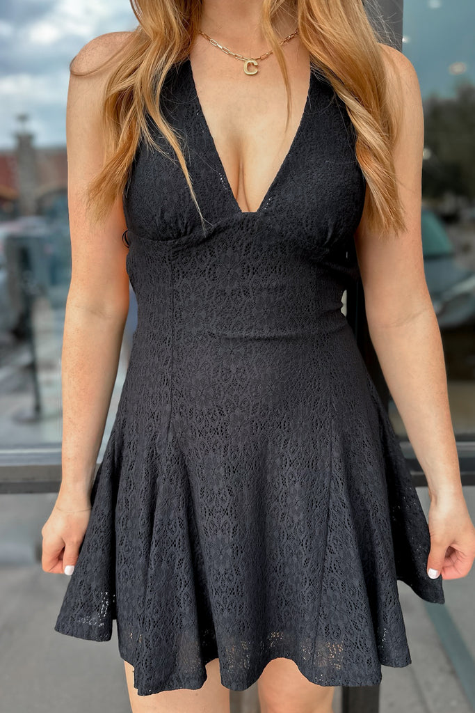Becca Halter Lace Dress Black