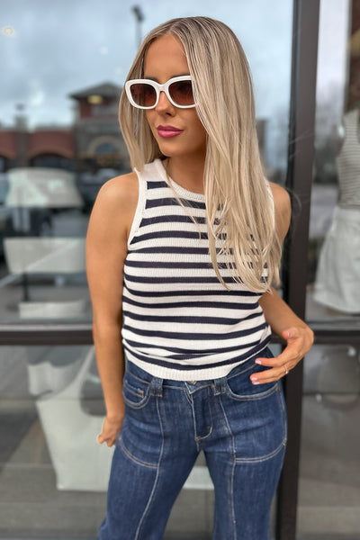 Navy Stripe Sweater Top