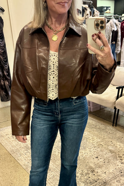 Telluride Leather Cropped Jacket Dark Chocolate