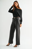 Mica High-rise Wide Leg Faux Leather Pants- Dark Brown