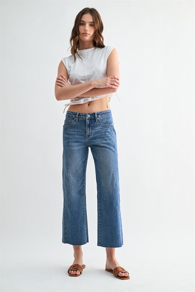 Claire Mica Mid Rise Straight Jeans- Blue Chill