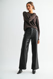Mica High-rise Wide Leg Faux Leather Pants- Black