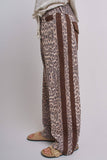 Leopard Print Wide-Leg Pants with Side Stripe: Leopard