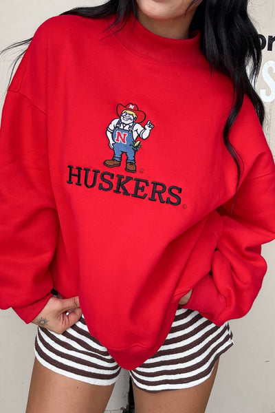 Herbie Huskers Embroidered Mockneck: Red