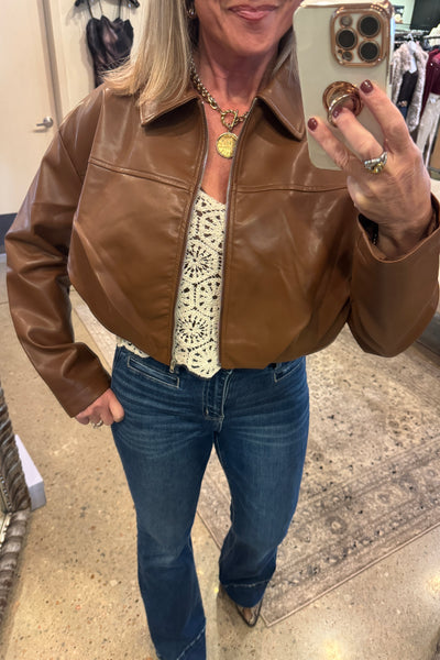 Telluride Leather Cropped Jacket - Carmel