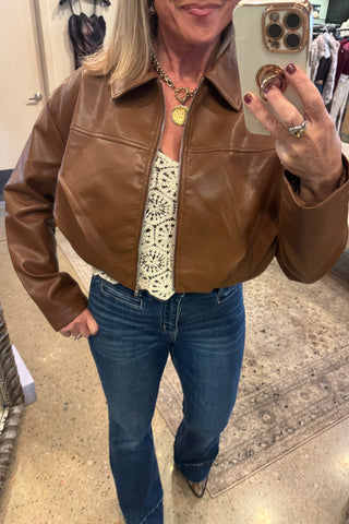 Telluride Leather Cropped Jacket - Carmel
