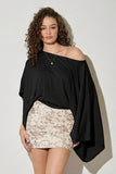 Asymmetrical One Shoulder Knit Drape Top- Black
