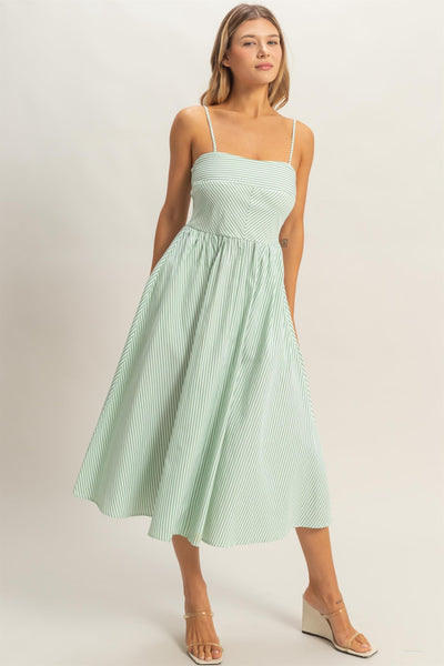Hamptons Stripe Midi Dress- Green