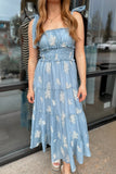 Sky Blue Floral Tiered Maxi Dress