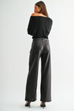 Mica High-rise Wide Leg Faux Leather Pants- Dark Brown