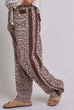 Leopard Print Wide-Leg Pants with Side Stripe: Leopard