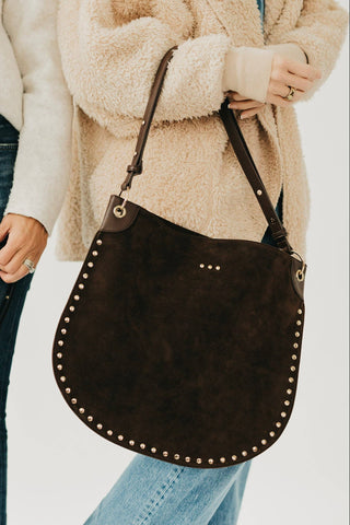 Rosalie Rivet Suede Hobo Bag: Chocolate
