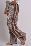 Leopard Print Wide-Leg Pants with Side Stripe: Leopard