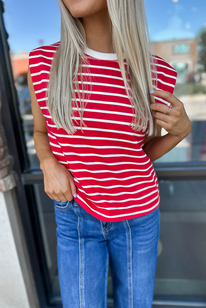 Cherry Red Stripe Tank Top