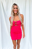 Gum Drop Ruched Mini Dress Fuchsia-FINAL SALE