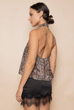 SNAKE ANIMAL PRINT HALTER BUCKLE TOP- BROWN
