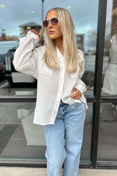 Basic Cotton Button Down Top White