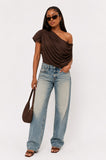 Draped Sheer Bodysuit- Brown