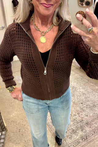 Mila Zip Cardigan- Chocolate